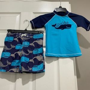 Boys 2-Piece Whale Bathing Suit With Rash-Guard and Swim Trunks 🫶🏼🌊